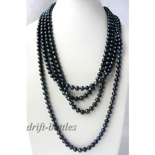 100'' 8mm Round Black Freshwater Pearl Necklace