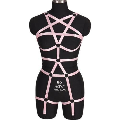 Pentagram Full Body Bondage Harness Belt Adjust Waist Suspender Size Fetish Lingerie Erotic Stocking Garters Goth Accessories