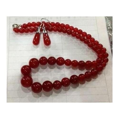 Excellent 6-14mm Red Ruby Gemstone Necklace 17''+Earring AAA