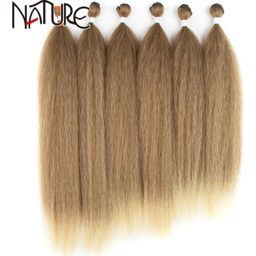 Nature Hair Weave 26Inch Synthetic Hair Extensions Yaki Straight Hair Bundles Ombre Brown Kinky Curly Hair Bundles Free Shipping
