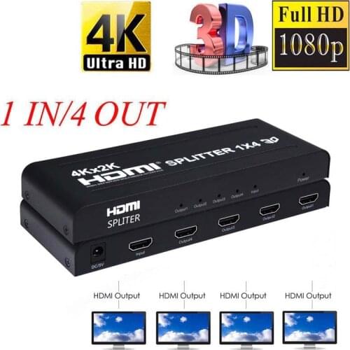 4Kx2K HD 1080P 4K 30Hz 1X4 HDMI Splitter 1x2 Converter Distributor 3D 1 In 4 Out 2 Output for PS3 PS4 XBOX PC DVD To TV HDTV
