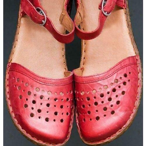 Women Round Toe Hollow-out Sandals Comfortable Soft Hook Loop Mary Jane Flat Sandal Breathable Non-slip For Summer