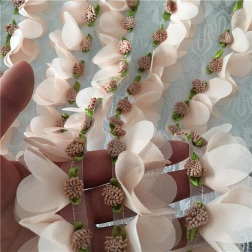 1Meters/lot 4cm wide apricot chiffon three-dimensional flowers petal hat home accessories skirt flower lace accessories Z1584