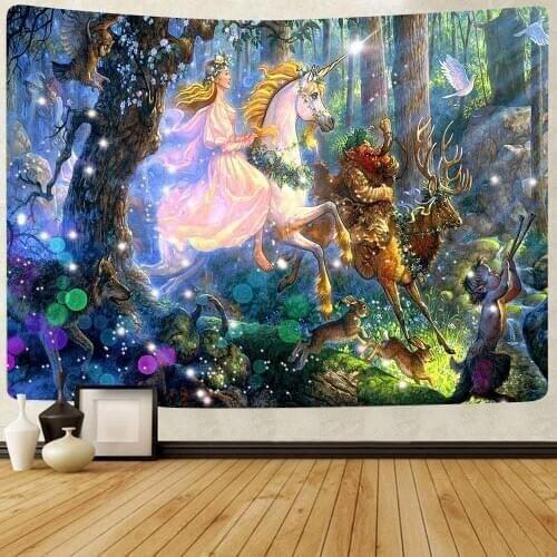 Simsant Psychedelic Mushroom Forest Tapestry Cartoon Princess Art Wall Hanging Tapestries for Living Room Home Dorm Decor