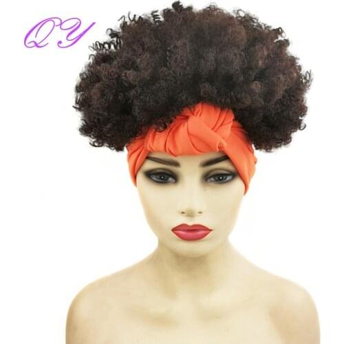 Synthetic Womens Headband Wig Mix Brown Short Curl Natural Woman Wigs For Afro Kinky Curly Fluffy Soft Adjustable Size Hair Wig