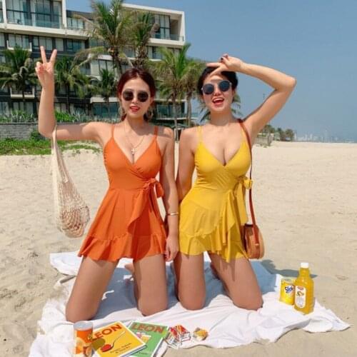8 Color Ruffle One Piece Swimsuit 2021 New Women Cover Belly Sexy Deep V Swimwear Bandage Bodysuit Bathing Suits Female Monokini