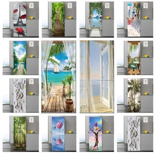 60x180cm Curtain Exterior Sea View Sticker Refrigerator Self-Stick Waterproof Kitchen fridge Cover Door Decal Murals Home Decor