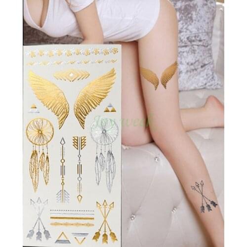 Waterproof Temporary gold tattoo Sticker angel wings owl dreamcatcher tatto stickers flash tatoo fake tattoos for women
