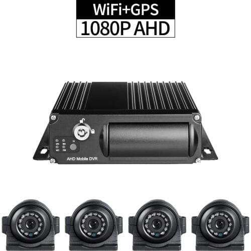 WiFi+GPS 4CH 1080P SD Truck MDVR Kit,Remote Monitor GPS Track with 4pcs AHD 2.0 MP Side Cameras for Vehicle Security Recorder