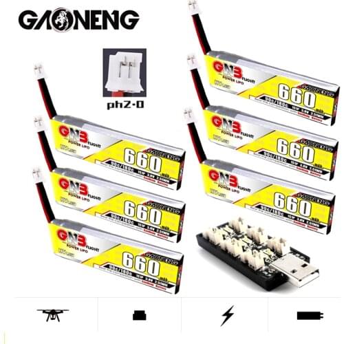 Gaoneng GNB 660mAh 3.8V 1S 90C/180C HV 4.35V Lipo Battery Charger Set With PH2.0 Plug For Emax Tinyhawk King Kong Ldarc TINY7
