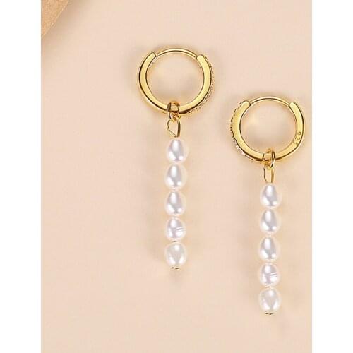 ELESHE Trendy Freshwater Pearl Long Earrings 925 Sterling Silver 18K Gold Plated Hoop Earrings for Women Party Jewelry Wholesale