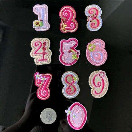 0-9 Embroidered Chapter Cute Pink Digital Cloth Stickers Iron on Patches Clothing Appliques Garment Apparel Hat Accessories