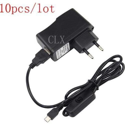 10 Pcs/lot 5V 2.5A Power Charger Adapter Power Supply For Raspberry Pi 3 Model B + Switch ON/OFF Micro Port Cable