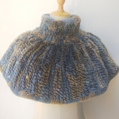 2019 Fashion Warm Knitted Real Rex Rabbit Fur Poncho Women Natural Fur Knitting Shawl Turtle neck Ladies Fur Cape Winter