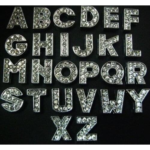26pcs Clear Crystal Letter Slide Charms Rhinestone Initial Alphabet Slider For 8mm Leather Mesh Bracelet Keychain Phone strap