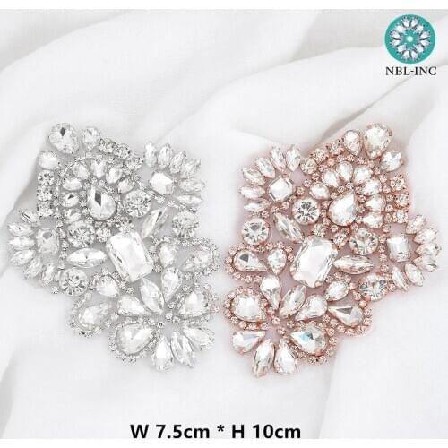 30PCS) Wholesale silver rose gold crystal rhinestone applique patch sew on iron on for dress shoes accessories WDD1093