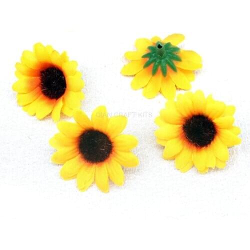 300pcs Full Yellow Orange Sunflower Silk Flower Hair accessories supply size 4cm