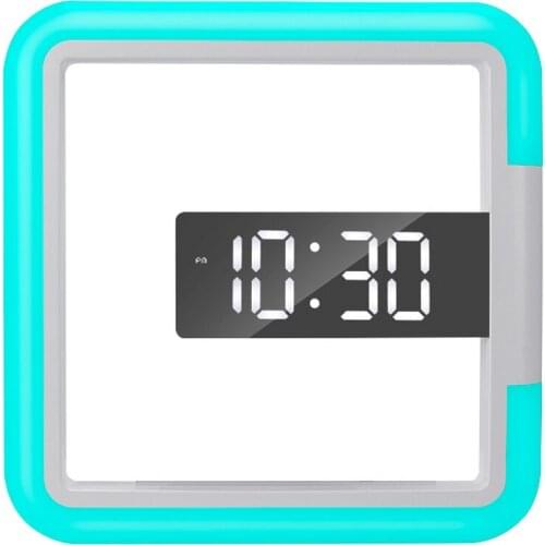 3D LED Wall Clock Mirror Hollow Digital Temperature Date Display Alarm Clock 7Colors Remote Control Wall Watch Living Room Decor