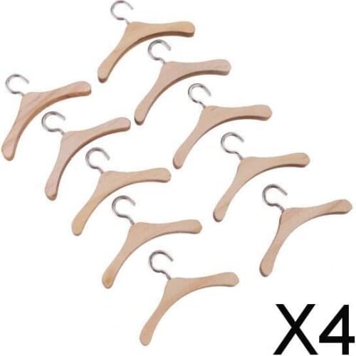 4xSet of 10 Pieces Wooden Metal Hook Clothes Hanger for 12'' Blythe Dolls