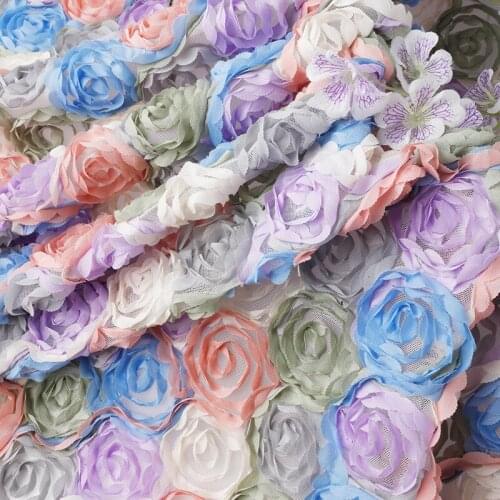 5 Yards High-end 3D Rose Clothing Embroidery Three-in-one Rope Embroidery Stage Performance Dress Fabric