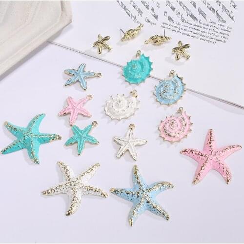6pcs Big Colorful Metal Alloy Conch Starfish Pendants Charms For Diy Female Earrings Necklace Jewelry Crafts Making Accessories