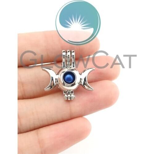 10X K917 Amulet Triple Moon Goddess Beads Cage Locket Pendant Making Aromatherapy Diffuser Cage Jewelry Wholesale