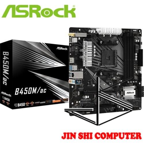 ASRock B450M/ac Supports AMD AM4 Socket Supports DDR4 3200+ (OC)