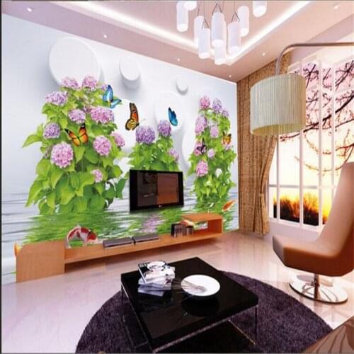 Beibehang A beautiful creative flowers in the water reflection background wall custom non - woven wallpaper