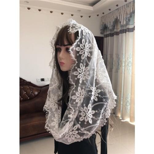 White Womens Catholic Veil Head Cover Jerusalem Muslim Mass Lace Elegant Floral Mantilla vela Voile Noir Dentelle Veil Church