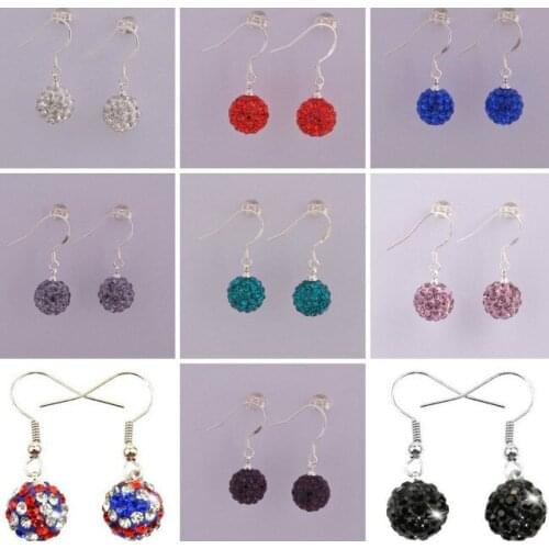 Free shipping mixed 10mm Crystal Beads Silver Plated drop Earrings Mix lot women jewelry b465