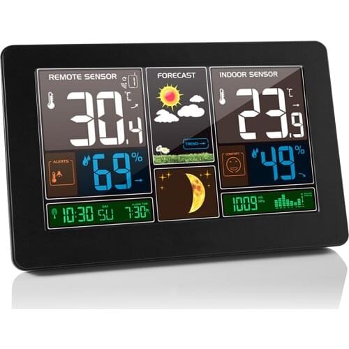 Wireless Weather Station Touch Screen Thermometer Hygrometer Indoor Outdoor Forecast Sensor Calendar 12/24-Hour Alarm Clock
