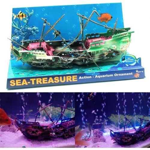 Large Aquarium Decoration Boat Plactic Aquarium Ship Air Split Shipwreck Fish Tank Decor