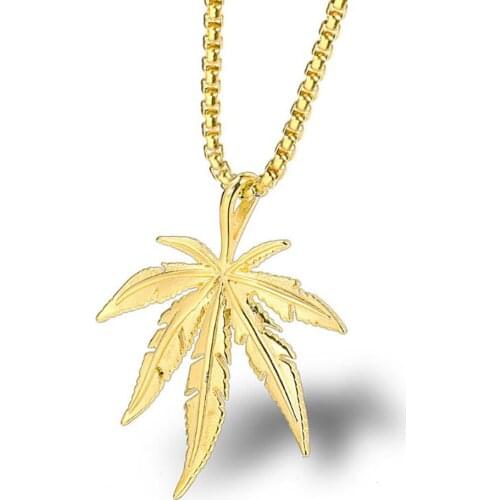 Stainless Steel Hip Hop Gold Maple Leaves Pendant Necklace Jewelry Gift For Him with Chain Street Dance Gift
