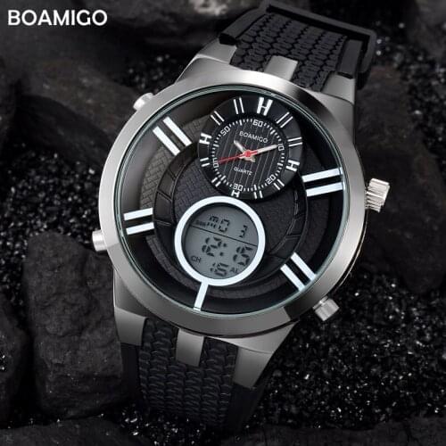 Digital Men Watch BOAMIGO Sports Fashion Wrist Watch Dual Dial LED Luminous Waterproof Quartz Men Watch Relogio