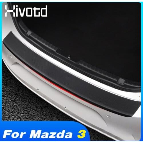 Hivotd For Mazda 3 Axela BP 2020 2021 Accessories Car Trunk Rear Bumper Guard Protector Stickers Carbon Fiber Plate Decoration