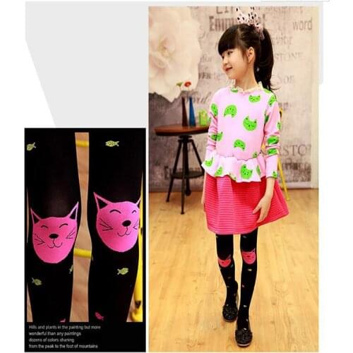 Childrens Spring Autumn Thin Breathable Model Tights cute Cartoon Jacquard Kitten Fishing Impervious Meat Bottoming kids Tight