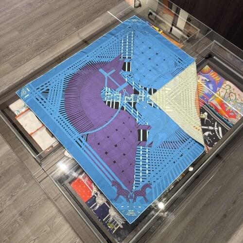 90cm Rope Braided Horse Double Sided 100% Silk Women Scarf Design Natural Silk Square Scarf Women Shawl Hijab Bandana stole