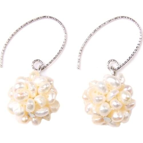 Elegant Women Earrings White Pearls Ball Pendant Drop Earrings Natural Freshwater Rose Pearls Beads DIY Women Jewelry Earring