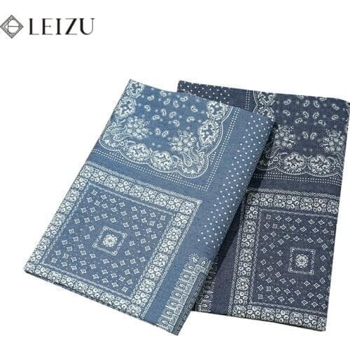 Ethnic Blue Cotton Jeans Fabrics Soft Non-Stretch Printed Washing Denim Fabric For Sewing Dress And Shirt W95-TJ1718