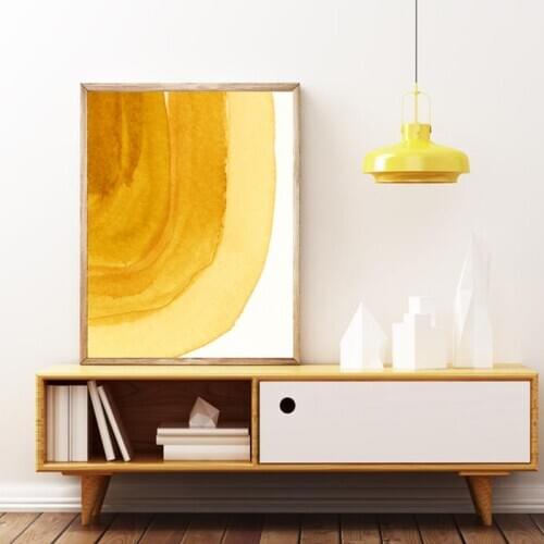 Groovy Yellow Abstract Watercolor Painting Art Prints Mustard Yellow Decorative Pictures Canvas Poster Living Room Home Decor