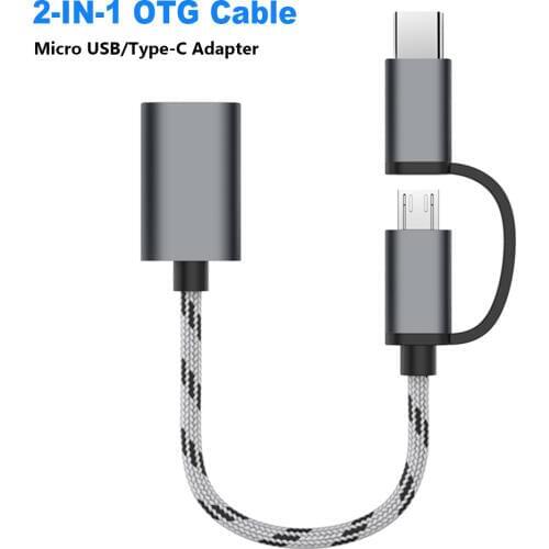 2 in 1 Type-C Male + Micro USB Male To USB 3.0 Female OTG Adapter Cable Nylon Braid Data Cord For Phone Tablet U Disk