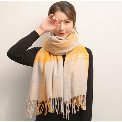 Plaid Wool Scarf for Women 2020 Koream Warm Shawls and Wraps Checkered Pashmina Winter Wool Scarves Blanket Echarpe Stole Ladies