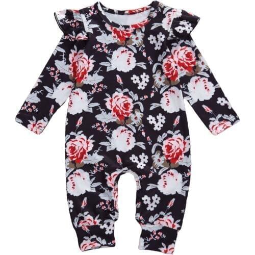 Newborn Infant Baby Girls Romper Spring Autumn Creative Floral Printing Fly Sleeve Round Collar Rompers 0-18M Body Top