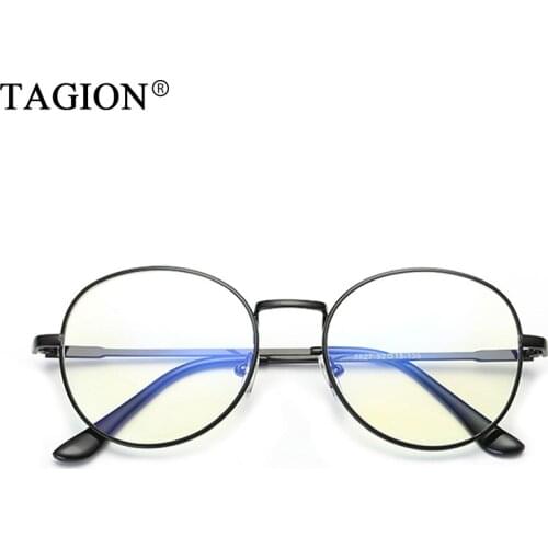 TAGION Alloy Frame Round Reading Glasses Vintage Anti Blue Computer Goggles Clear Lenses Fashion Eyewear 8627