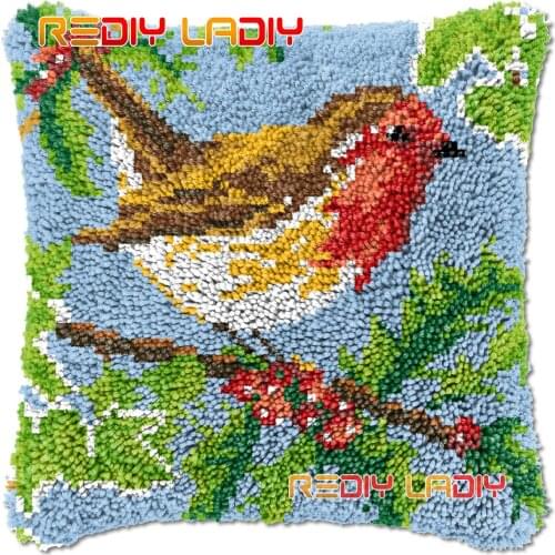 Latch Hook Cushion Birds on a Tree DIY Needlepoint Kits Chunky Acrylic Yarn Arts Crocheting Lofty Pillow Case Hobby & Crafts