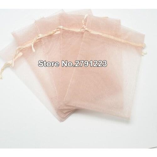 100Pcs Jewelry Bags Packing Drawable Apricot color Organza Bags 5x7 Gift Bags Sachet Organza Wedding Decor free ship