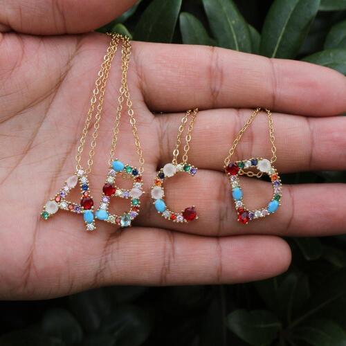 Gold color fashion charm Gold 26 Alphabet pendant necklace micro pave zircon initial letter necklaces Couple Name necklace