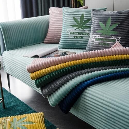European Soft Smooth Thicken Plush Quilted Sofa Towel Solid Color Anti-slip Sofa Cover Furniture Protector Cover Bay Window Mat