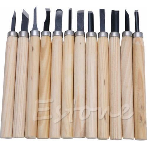 12Pcs Professional Wood Carving Hand Chisel Knife Tool Set Woodworkers Gouges