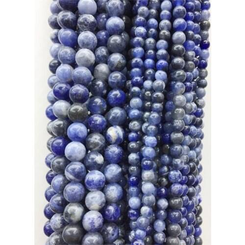 Undyed Natural Stone Old Blue Sodalite Jade Round Loose Beads 4 6 8 10 MM Pick Size for Jewelry Bracelet Necklace Making